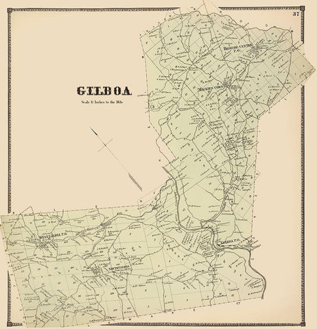 Gilboa New York Landowner - Stone 1866 Black Ornate Wood Framed Art Print with Double Matting by Stone