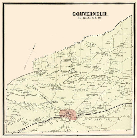 Gouverneur New York Landowner - Stone 1865 Black Ornate Wood Framed Art Print with Double Matting by Stone