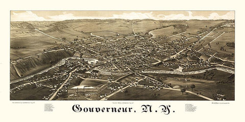 Gouverneur New York - Burleigh 1885  Black Ornate Wood Framed Art Print with Double Matting by Burleigh