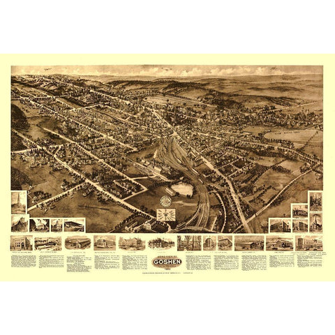 Goshen New York - Fowler 1922  Gold Ornate Wood Framed Art Print with Double Matting by Fowler
