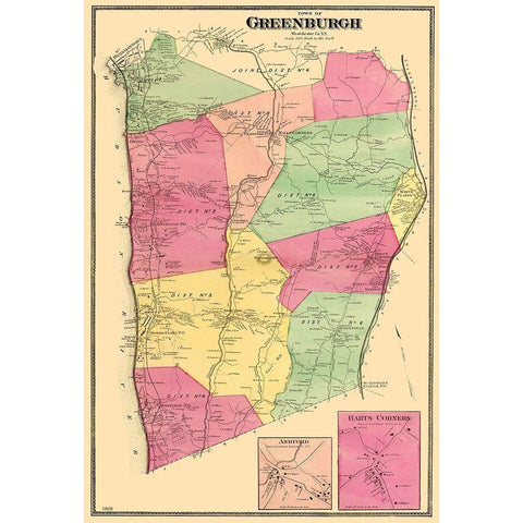 Greenburgh New York - Beers 1868 Gold Ornate Wood Framed Art Print with Double Matting by Beers