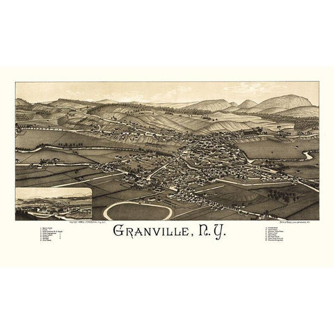 Granville New York - Burleigh 1886  Gold Ornate Wood Framed Art Print with Double Matting by Burleigh