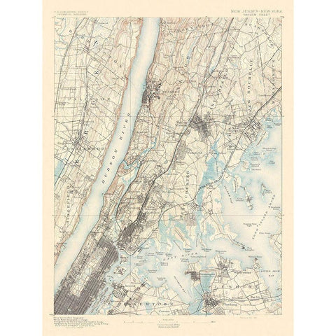 Harlem New York New Jersey Sheet - USGS 1891 Black Modern Wood Framed Art Print with Double Matting by USGS
