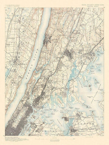 Harlem New York New Jersey Sheet - USGS 1891 Black Ornate Wood Framed Art Print with Double Matting by USGS