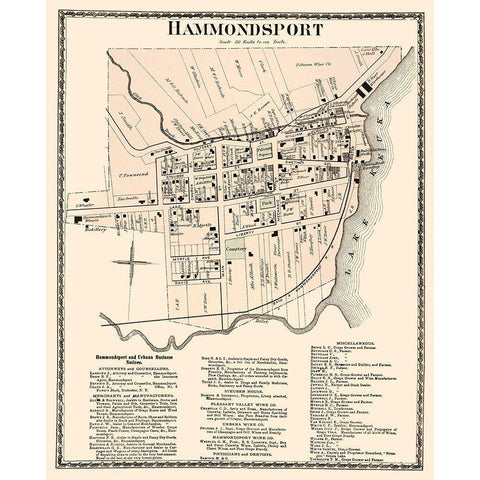 Hammondsport New York Landowner - Beers 1873 White Modern Wood Framed Art Print by Beers