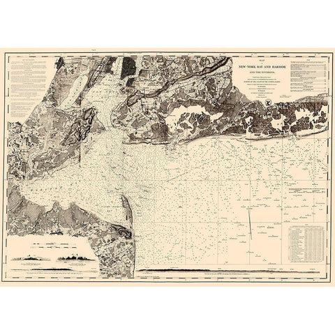 New York Bay and Harbor - USCS 1845 Black Modern Wood Framed Art Print with Double Matting by USCS
