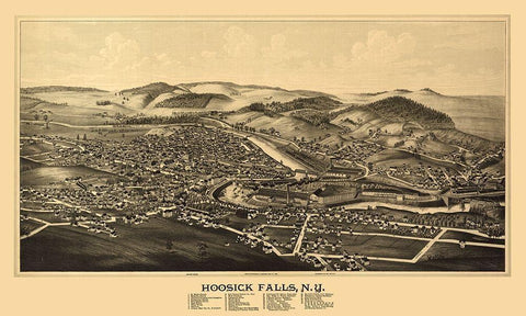 Hoosick Falls New York - Burleigh 1889  Black Ornate Wood Framed Art Print with Double Matting by Burleigh