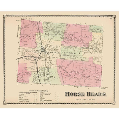 Horse Heads New York Landowner - Beers 1869 Black Modern Wood Framed Art Print with Double Matting by Beers