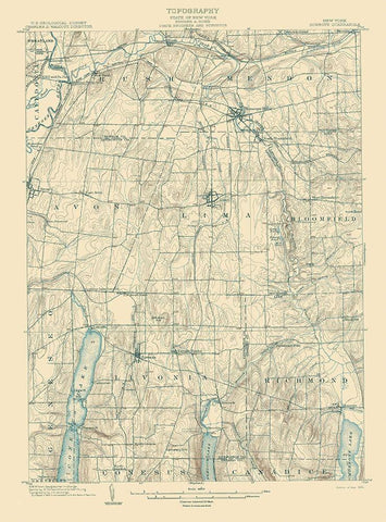 Honeoye New York Quad - USGS 1904 White Modern Wood Framed Art Print with Double Matting by USGS