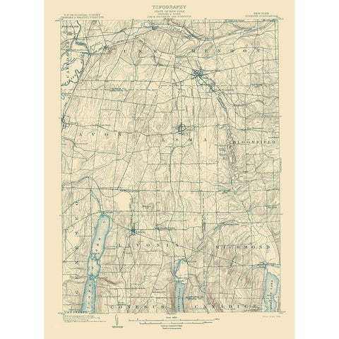Honeoye New York Quad - USGS 1904 Gold Ornate Wood Framed Art Print with Double Matting by USGS
