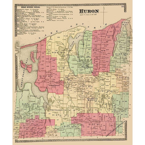 Huron New York Landowner - Beers 1874 White Modern Wood Framed Art Print by Beers