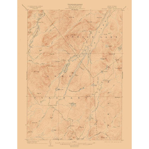 Indian Lake New York Quad - USGS 1902 Black Modern Wood Framed Art Print with Double Matting by USGS
