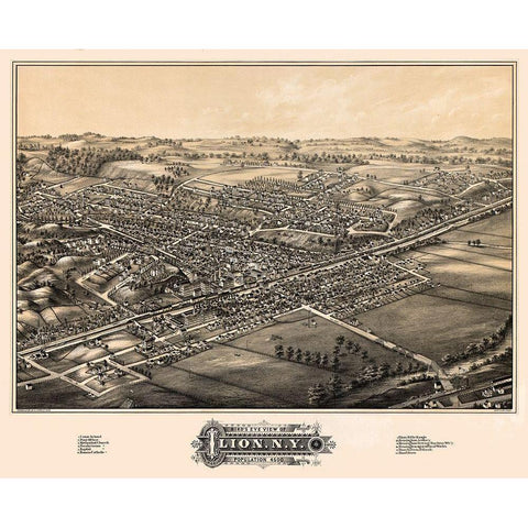 Ilion New York - Rowley 1881  Gold Ornate Wood Framed Art Print with Double Matting by Rowley