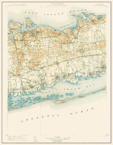 Islip New York Quad - USGS 1904 Black Ornate Wood Framed Art Print with Double Matting by USGS