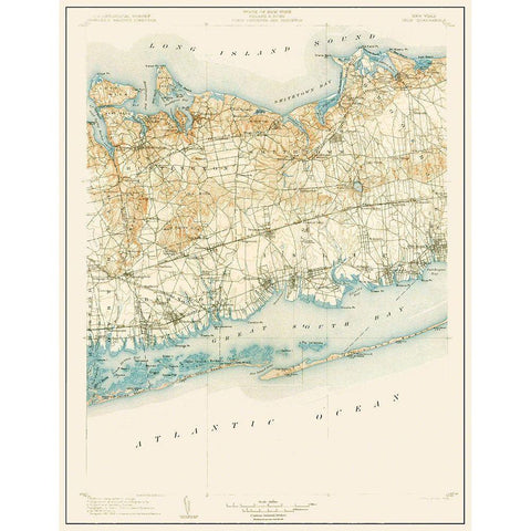 Islip New York Quad - USGS 1904 Gold Ornate Wood Framed Art Print with Double Matting by USGS