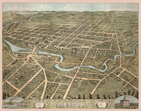 Jamestown New York -1871 Black Ornate Wood Framed Art Print with Double Matting by Unknown