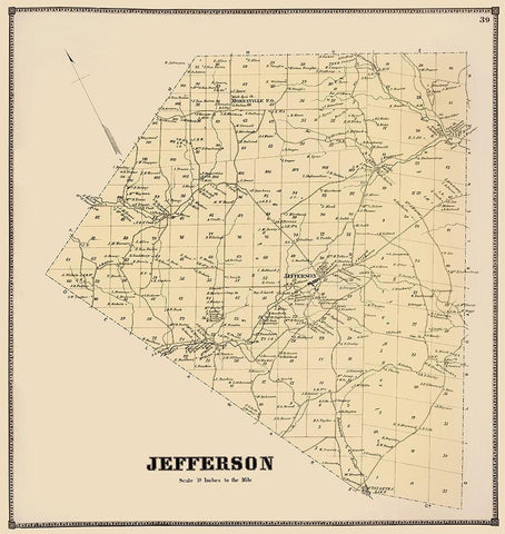 Jefferson New York Landowner - Stone 1866 Black Ornate Wood Framed Art Print with Double Matting by Stone