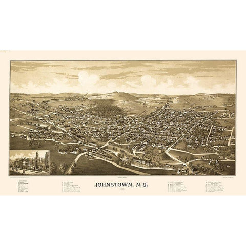 Johnstown New York - Burleigh 1888  Black Modern Wood Framed Art Print with Double Matting by Burleigh