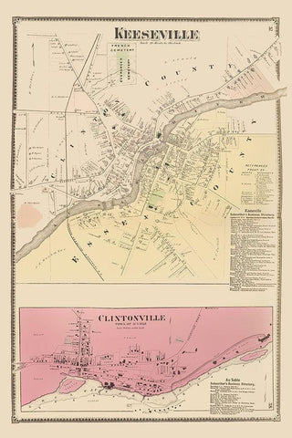 Keeseville, Clintonville New York Landowner Black Ornate Wood Framed Art Print with Double Matting by Beers