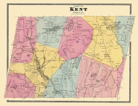 Kent New York Landowner - Beers 1868 Black Ornate Wood Framed Art Print with Double Matting by Beers