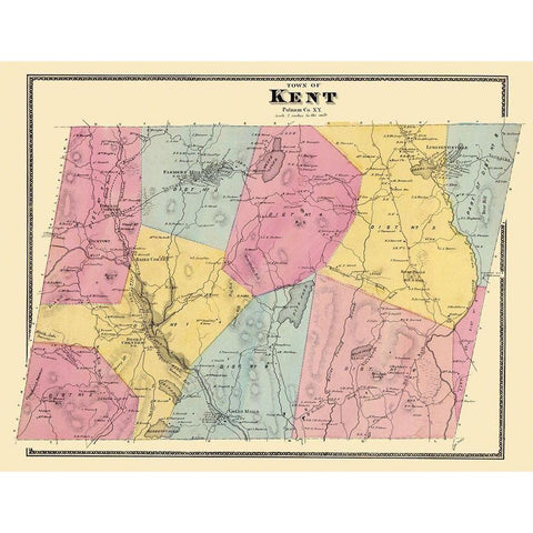 Kent New York Landowner - Beers 1868 Black Modern Wood Framed Art Print with Double Matting by Beers