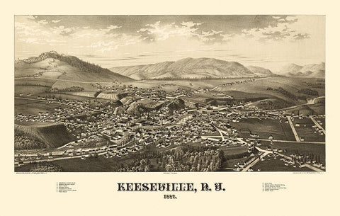 Keeseville New York - Burleigh 1887  White Modern Wood Framed Art Print with Double Matting by Burleigh