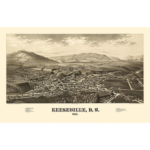 Keeseville New York - Burleigh 1887  Gold Ornate Wood Framed Art Print with Double Matting by Burleigh