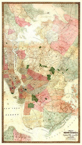 Kings New York Landowner - Dripps 1890 Black Ornate Wood Framed Art Print with Double Matting by Dripps