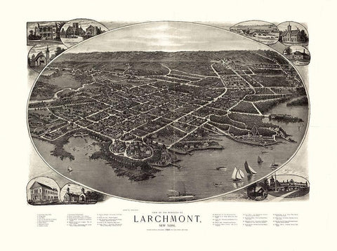 Larchmont New York - Bailey 1904  Black Ornate Wood Framed Art Print with Double Matting by Bailey