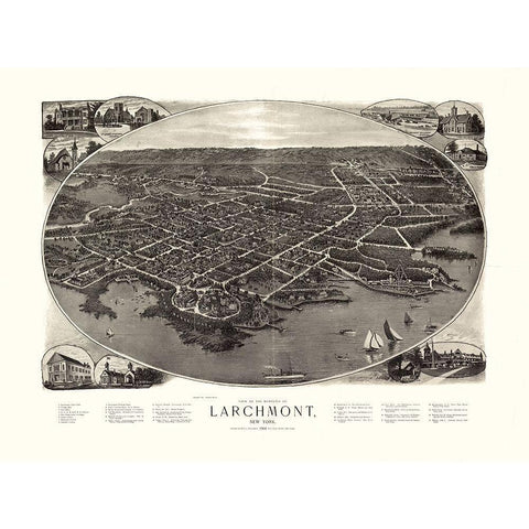 Larchmont New York - Bailey 1904  White Modern Wood Framed Art Print by Bailey