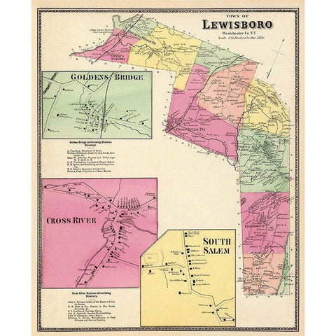 Lewisboro New York Landowner - Beers 1868 Gold Ornate Wood Framed Art Print with Double Matting by Beers