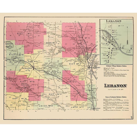 Lebanon New York Landowner - Whitman 1875 Gold Ornate Wood Framed Art Print with Double Matting by Whitman
