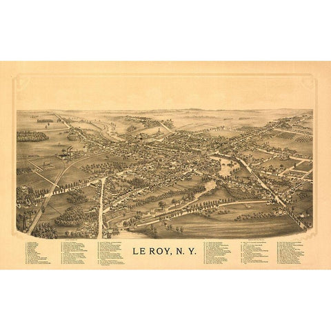 Le Roy New York - Burleigh 1892  Gold Ornate Wood Framed Art Print with Double Matting by Burleigh