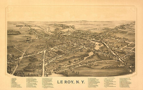 Le Roy New York - Burleigh 1892  Black Ornate Wood Framed Art Print with Double Matting by Burleigh