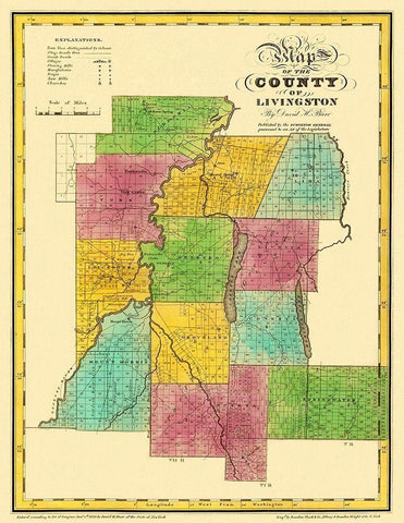 Livingston New York Landowner - Burr 1829 White Modern Wood Framed Art Print with Double Matting by Burr