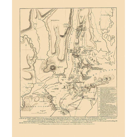 Battle of Long Island - Faden 1776 Gold Ornate Wood Framed Art Print with Double Matting by Faden