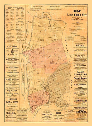 Long Island New York - Whitney 1876  Black Ornate Wood Framed Art Print with Double Matting by Whitney
