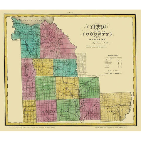 Madison New York Landowner - Burr 1829 Black Modern Wood Framed Art Print with Double Matting by Burr