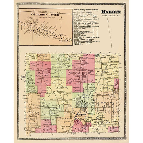 Marion New York Landowner - Beers 1874 Black Modern Wood Framed Art Print with Double Matting by Beers