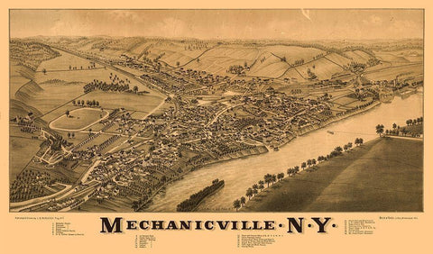 Mechanicville New York - Burleigh 1880  White Modern Wood Framed Art Print with Double Matting by Burleigh