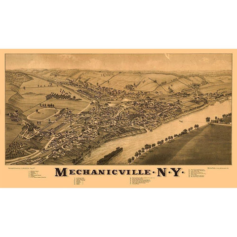 Mechanicville New York - Burleigh 1880  Gold Ornate Wood Framed Art Print with Double Matting by Burleigh