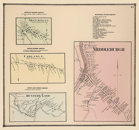 Middleburgh New York Landowner - Beers 1866 Black Ornate Wood Framed Art Print with Double Matting by Beers