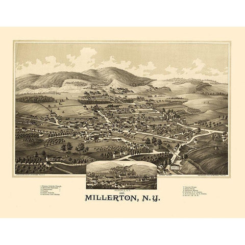 Millerton New York - Burleigh 1887  White Modern Wood Framed Art Print by Burleigh