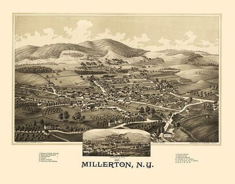 Millerton New York - Burleigh 1887  Black Ornate Wood Framed Art Print with Double Matting by Burleigh