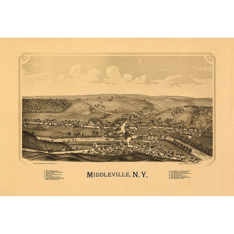 Middleville New York - Burleigh 1890  Gold Ornate Wood Framed Art Print with Double Matting by Burleigh