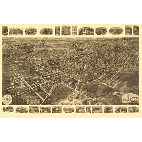 Middletown New York - Fowler 1921  Black Modern Wood Framed Art Print with Double Matting by Fowler