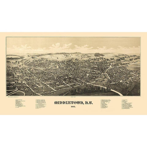 Middletown New York - Burleigh 1887  White Modern Wood Framed Art Print by Burleigh