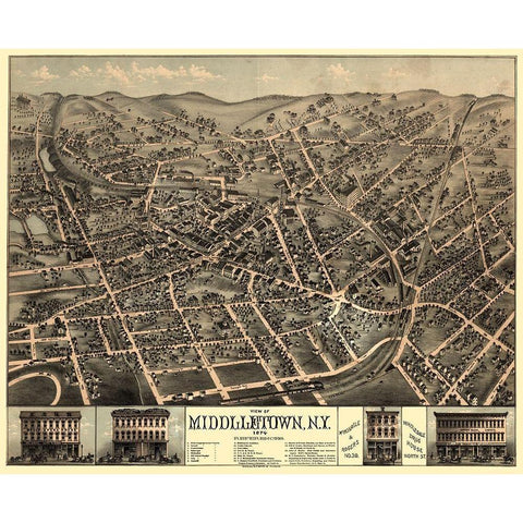 Middletown New York - Rogers 1874  White Modern Wood Framed Art Print by Rogers