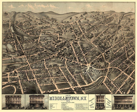 Middletown New York - Rogers 1874  Black Ornate Wood Framed Art Print with Double Matting by Rogers