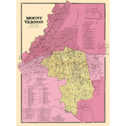 Mount Vernon New York Landowner - Beers 1868 Black Modern Wood Framed Art Print with Double Matting by Beers